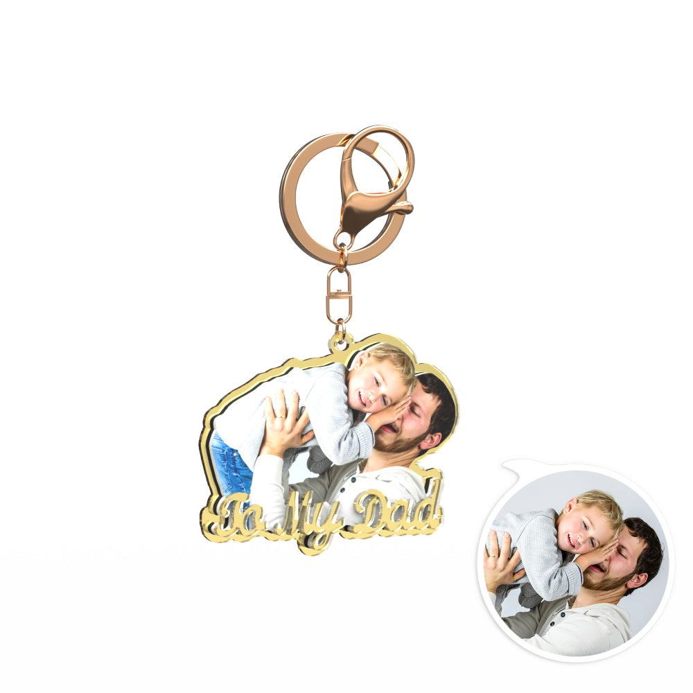 Custom Photo Engraved Gold Keychain Exquisite Custom Father's Day Keychain Gift for Dads