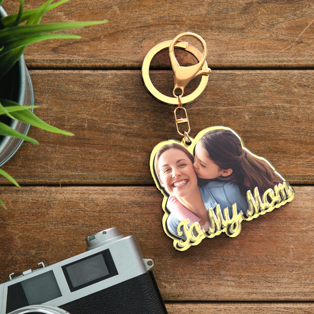 Custom Photo Engraved Gold Keychain Exquisite Custom Mother's Day Keychain Gift for Moms