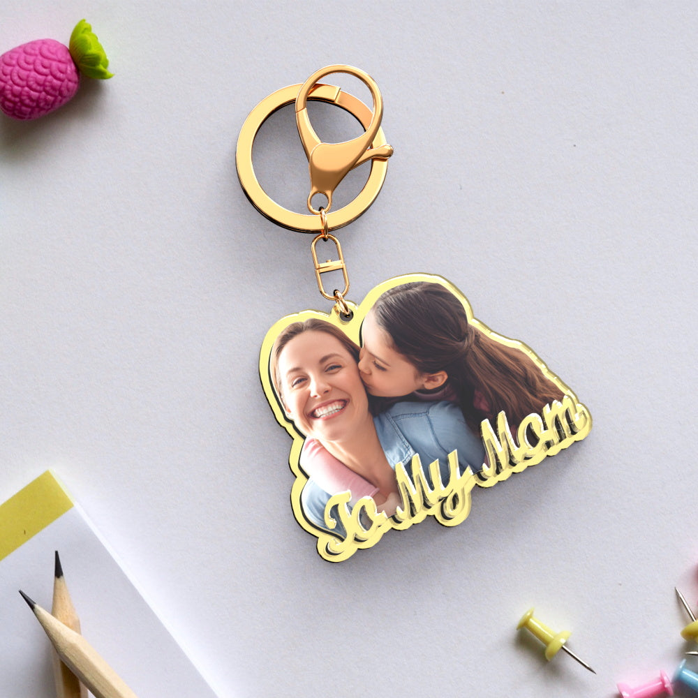 Custom Photo Engraved Gold Keychain Exquisite Custom Mother's Day Keychain Gift for Moms