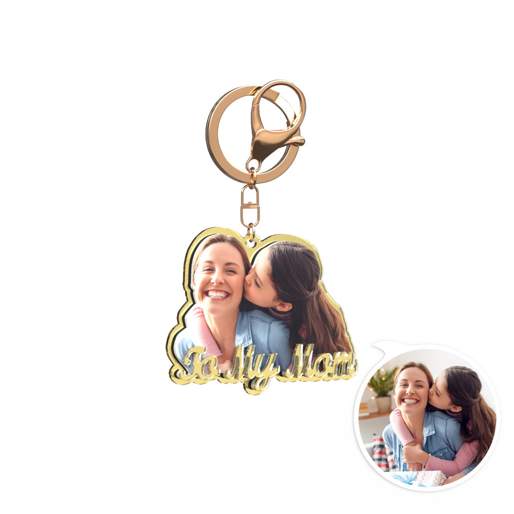 Custom Photo Engraved Gold Keychain Exquisite Custom Mother's Day Keychain Gift for Moms