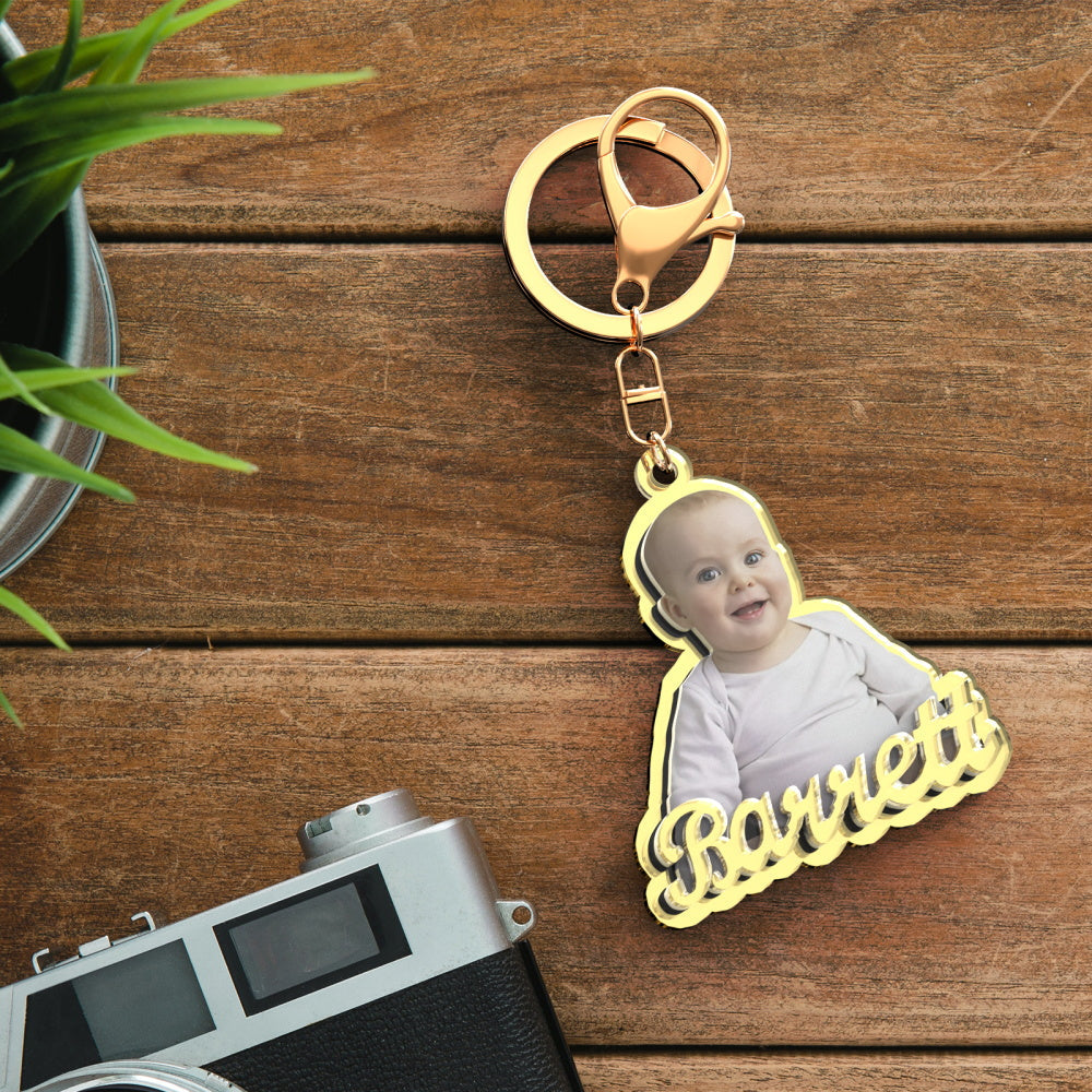 Custom Photo Engraved Gold Keychain Exquisite Custom Baby Keychain Keychains for Baby