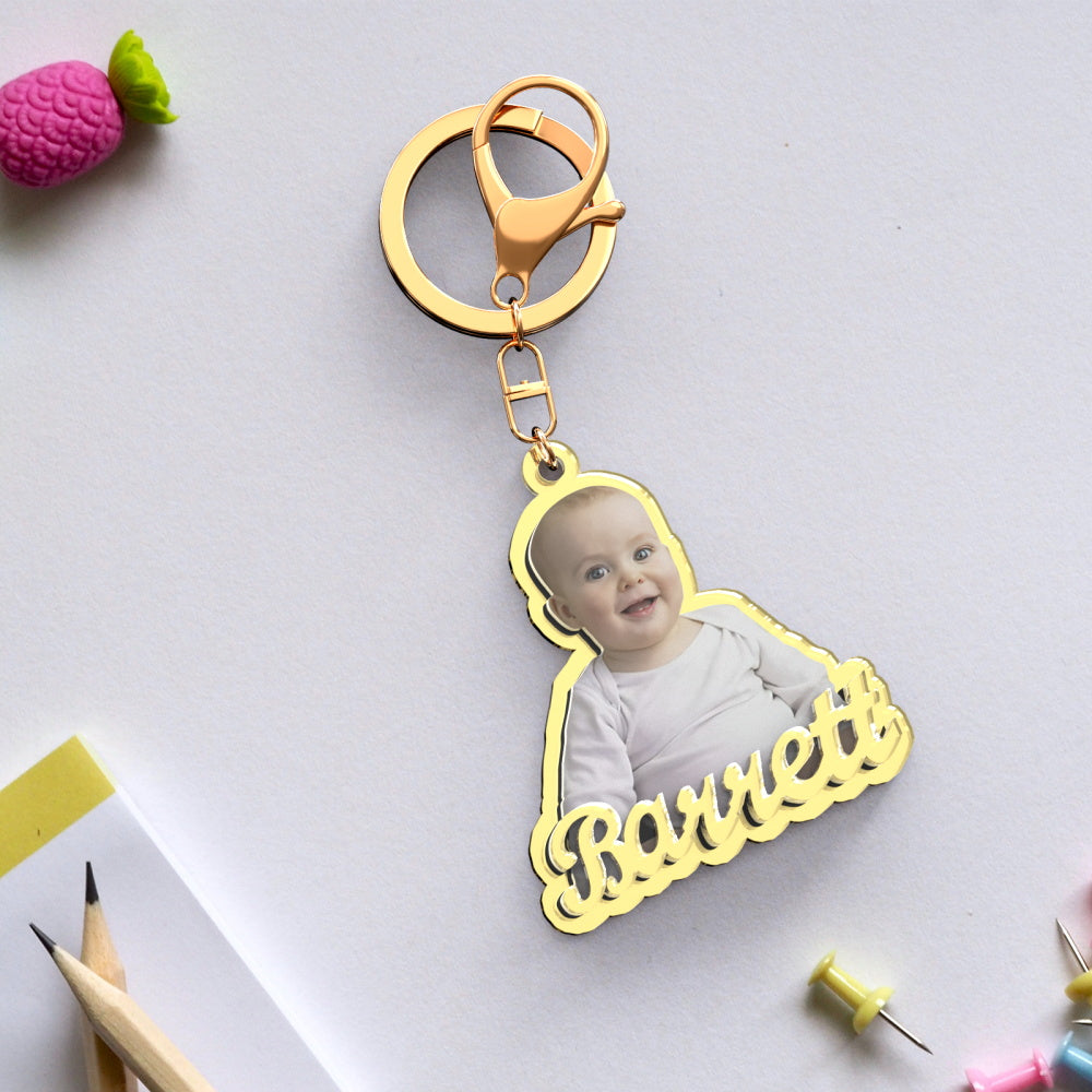 Custom Photo Engraved Gold Keychain Exquisite Custom Baby Keychain Keychains for Baby