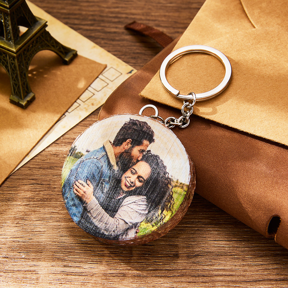 Custom Photo Wooden Keychain Sweet Light Keychain Gift for Her