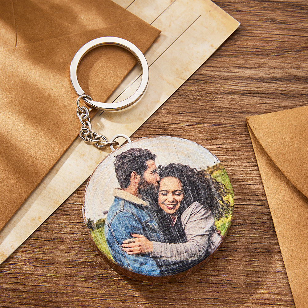Custom Photo Wooden Keychain Sweet Light Keychain Gift for Her