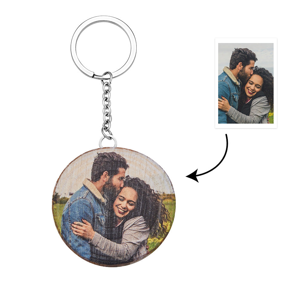Custom Photo Wooden Keychain Sweet Light Keychain Gift for Her