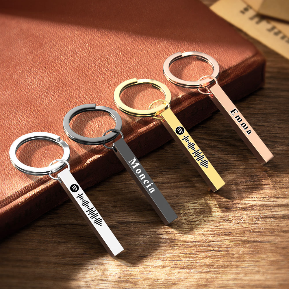 Scannable Spotify Code Keychain Custom 3D Engraved Vertical Bar Keychain Stainless Steel