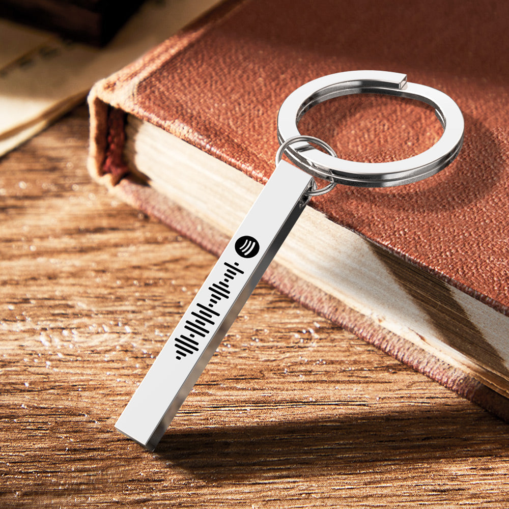 Scannable Spotify Code Keychain Custom 3D Engraved Vertical Bar Keychain Stainless Steel