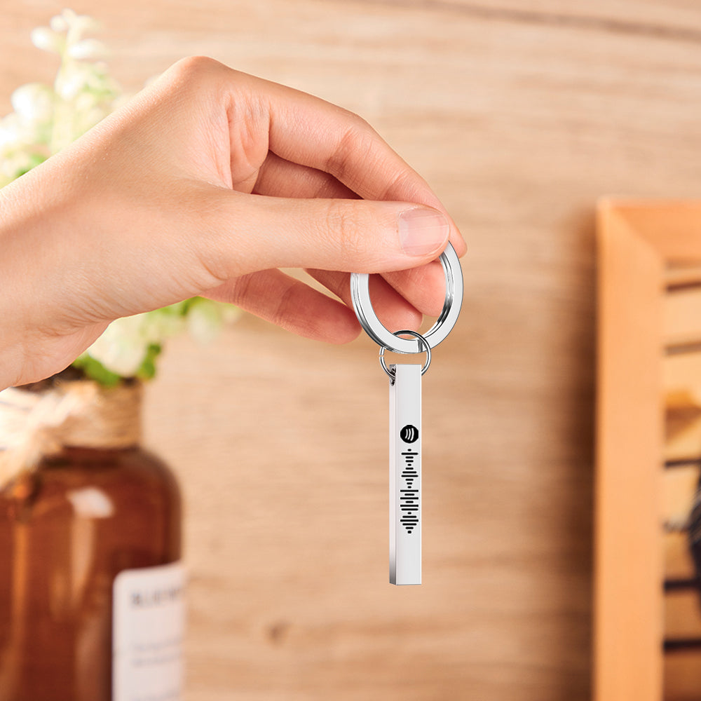 Scannable Spotify Code Keychain Custom 3D Engraved Vertical Bar Keychain Stainless Steel