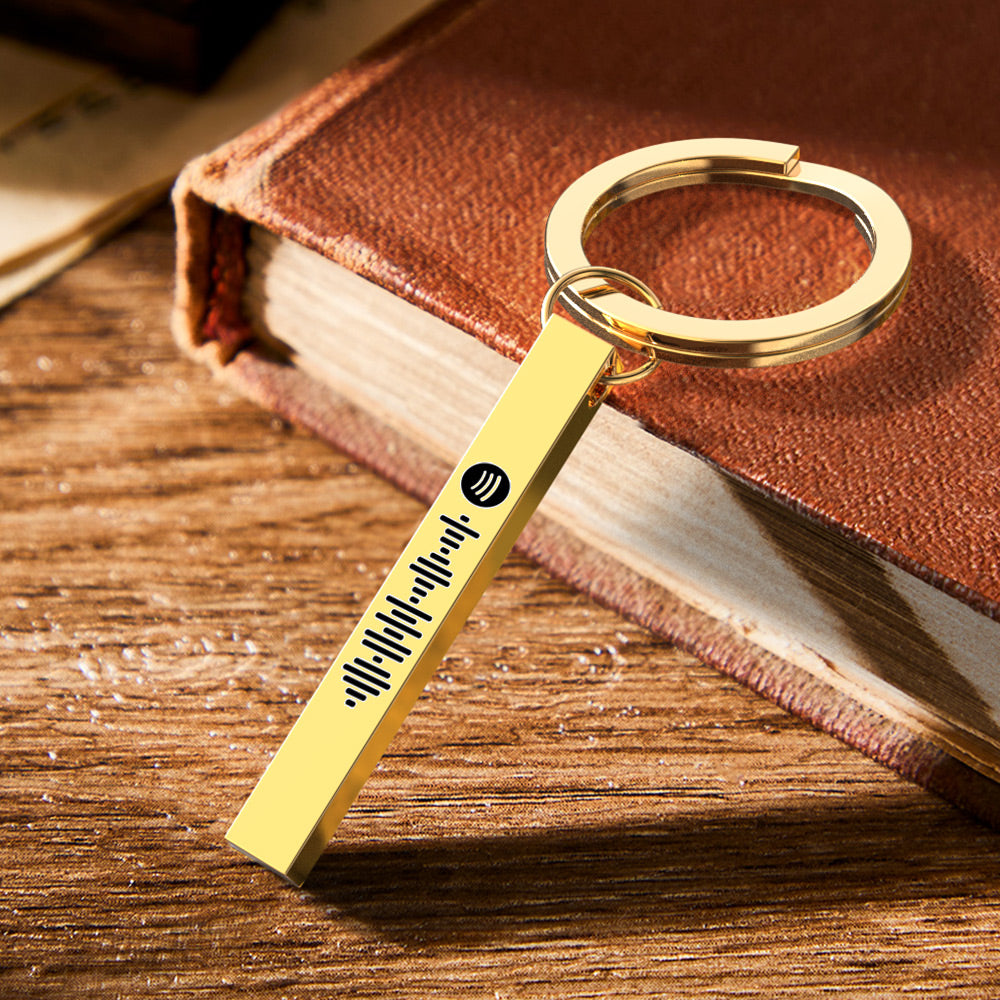 Scannable Spotify Code Keychain Custom 3D Engraved Vertical Bar Keychain Stainless Steel