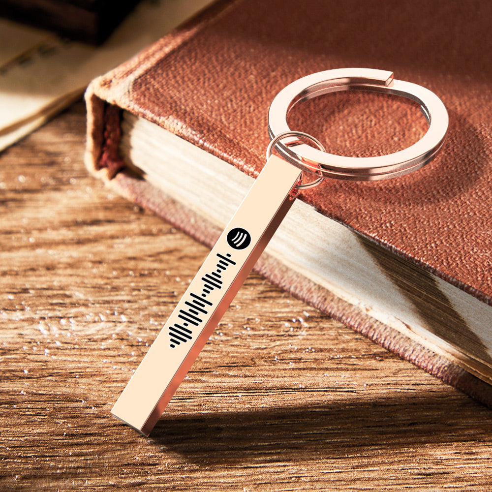 Scannable Spotify Code Keychain Custom 3D Engraved Vertical Bar Keychain Stainless Steel