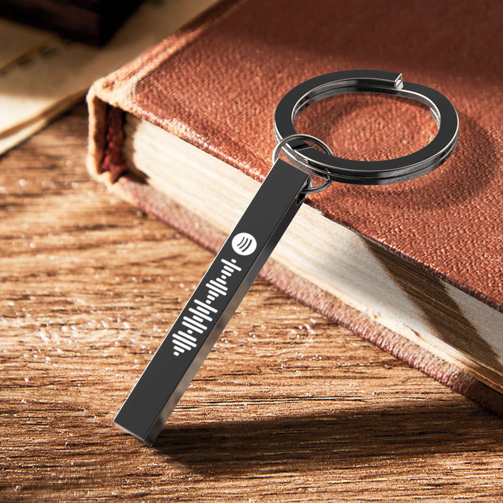 Scannable Spotify Code Keychain Custom 3D Engraved Vertical Bar Keychain Stainless Steel