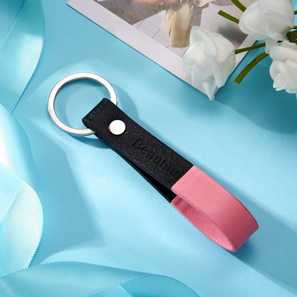 Custom Engraved Keychain Multicolor Leather Keychain Anniversary Gift for Her