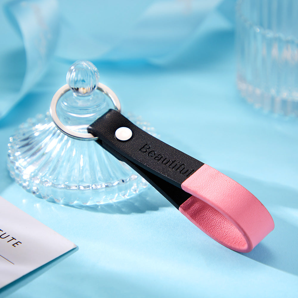 Custom Engraved Keychain Multicolor Leather Keychain Anniversary Gift for Her