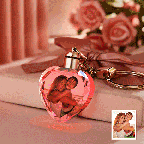 Custom Photo Crystal Keychain Heart-shaped Keychain Gift for Mother