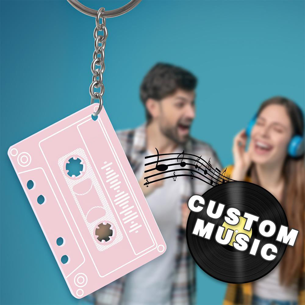 Scannable Music Code Tape Keychain, Engraved Custom Music Song Keychain Blue Tape Gifts for Family