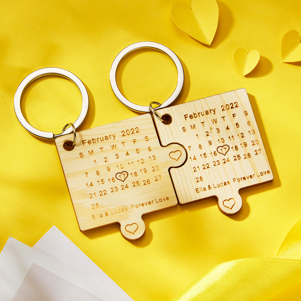 Custom Engraved Calendar Keychain Jigsaw Keychain Important Date Mark Gift for Lovers