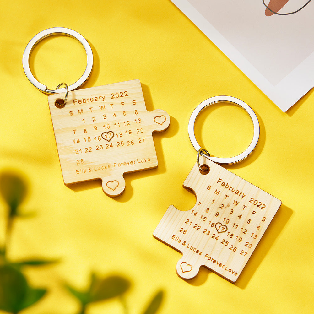 Custom Engraved Calendar Keychain Jigsaw Keychain Important Date Mark Gift for Lovers