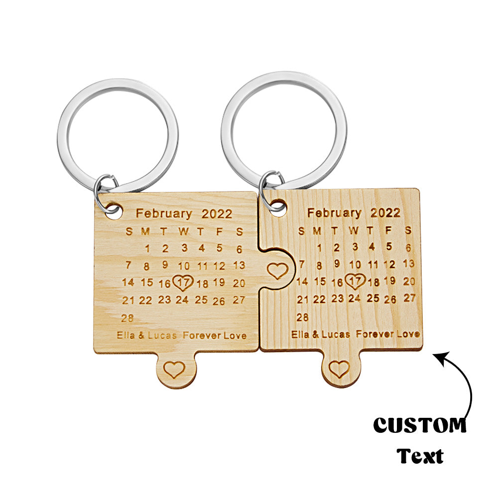 Custom Engraved Calendar Keychain Jigsaw Keychain Important Date Mark Gift for Lovers
