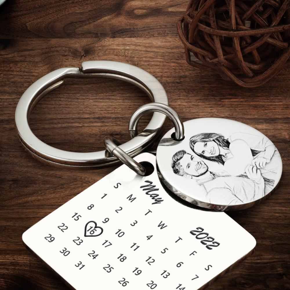 Personalised Photo Calendar Keychain Date Keychain Anniversary For Lover