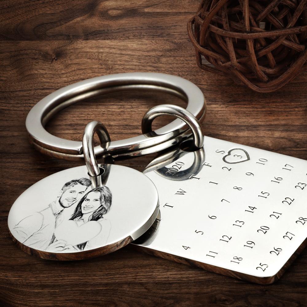Personalised Photo Calendar Keychain Date Keychain Anniversary For Lover