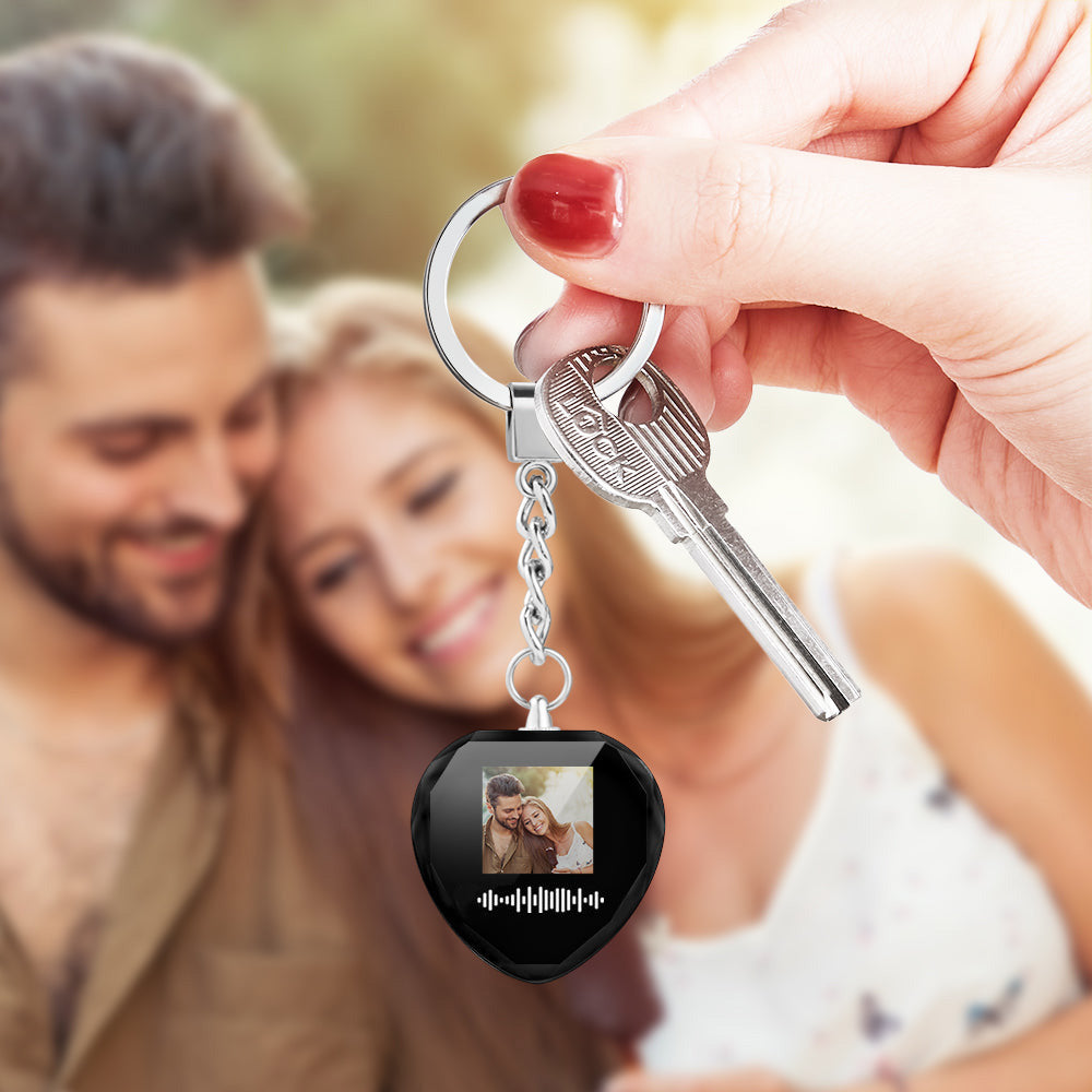 Scannable Custom Photo Music Code Keychain Engraved Music Song Crystal Keychain Memorial Gifts