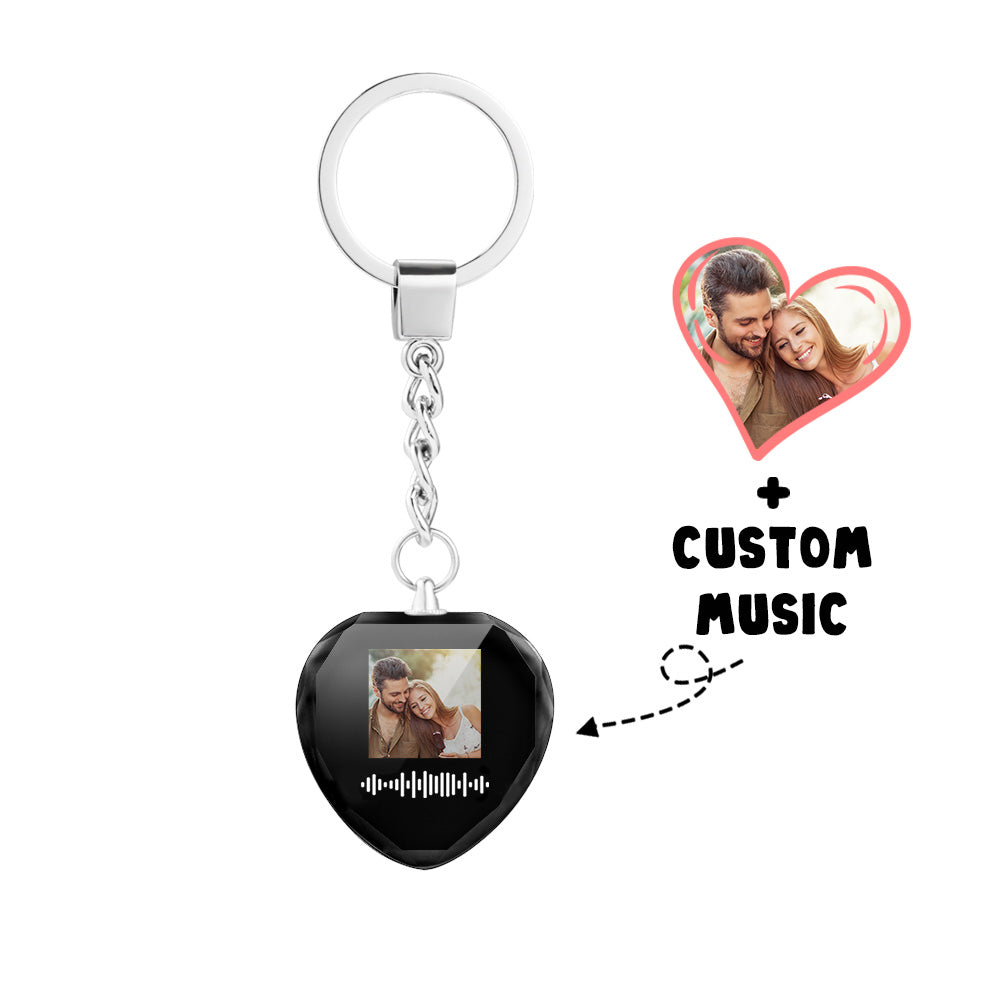 Scannable Custom Photo Music Code Keychain Engraved Music Song Crystal Keychain Memorial Gifts