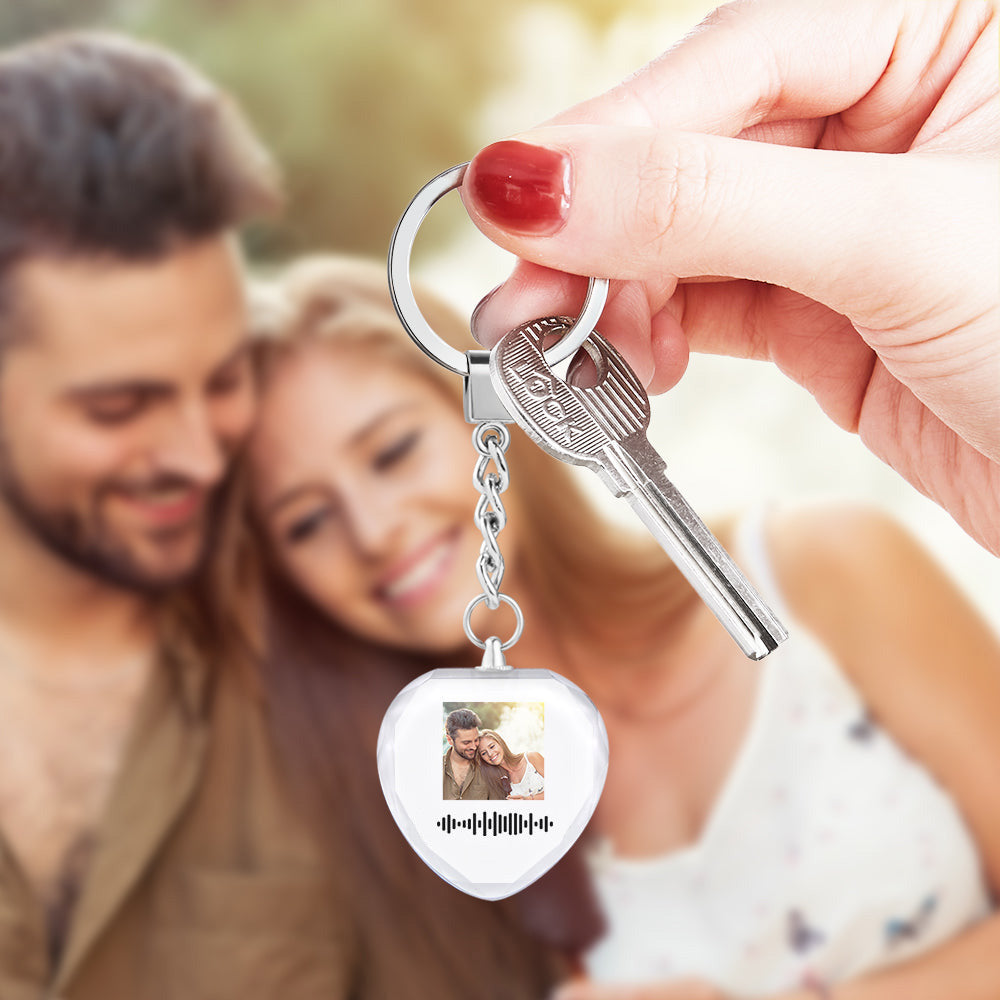 Scannable Custom Photo Music Code Keychain Engraved Music Song Crystal Keychain Memorial Gifts