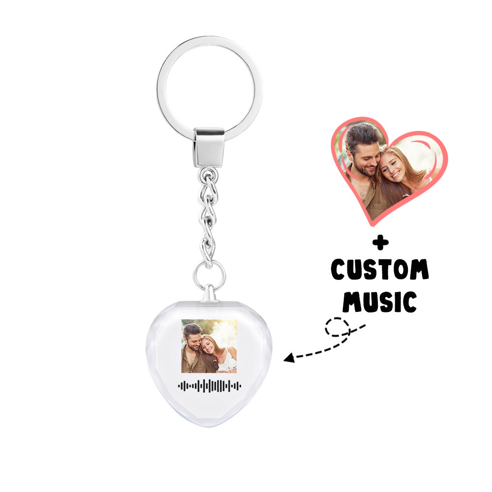 Scannable Custom Photo Music Code Keychain Engraved Music Song Crystal Keychain Memorial Gifts