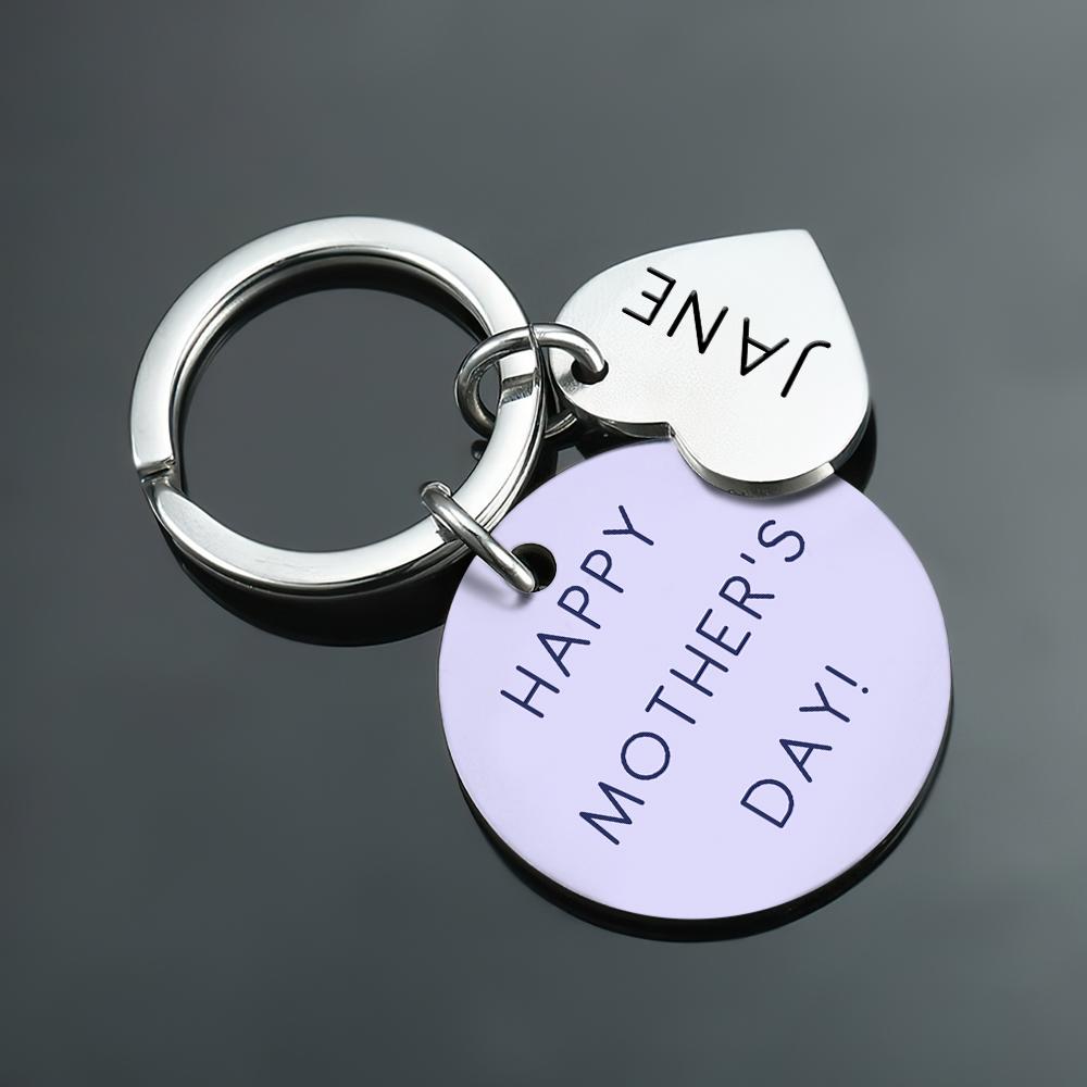 Custom Photo Keychain  Engraved Keychain Round Heart Keychain Mother's Day Gift