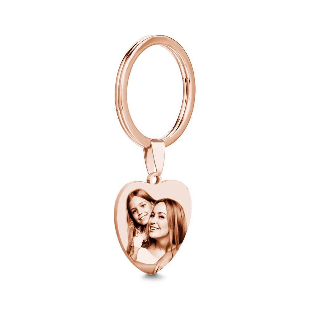 Custom Heart Photo Engraved Keychain Copper Color Mother's Day Gift