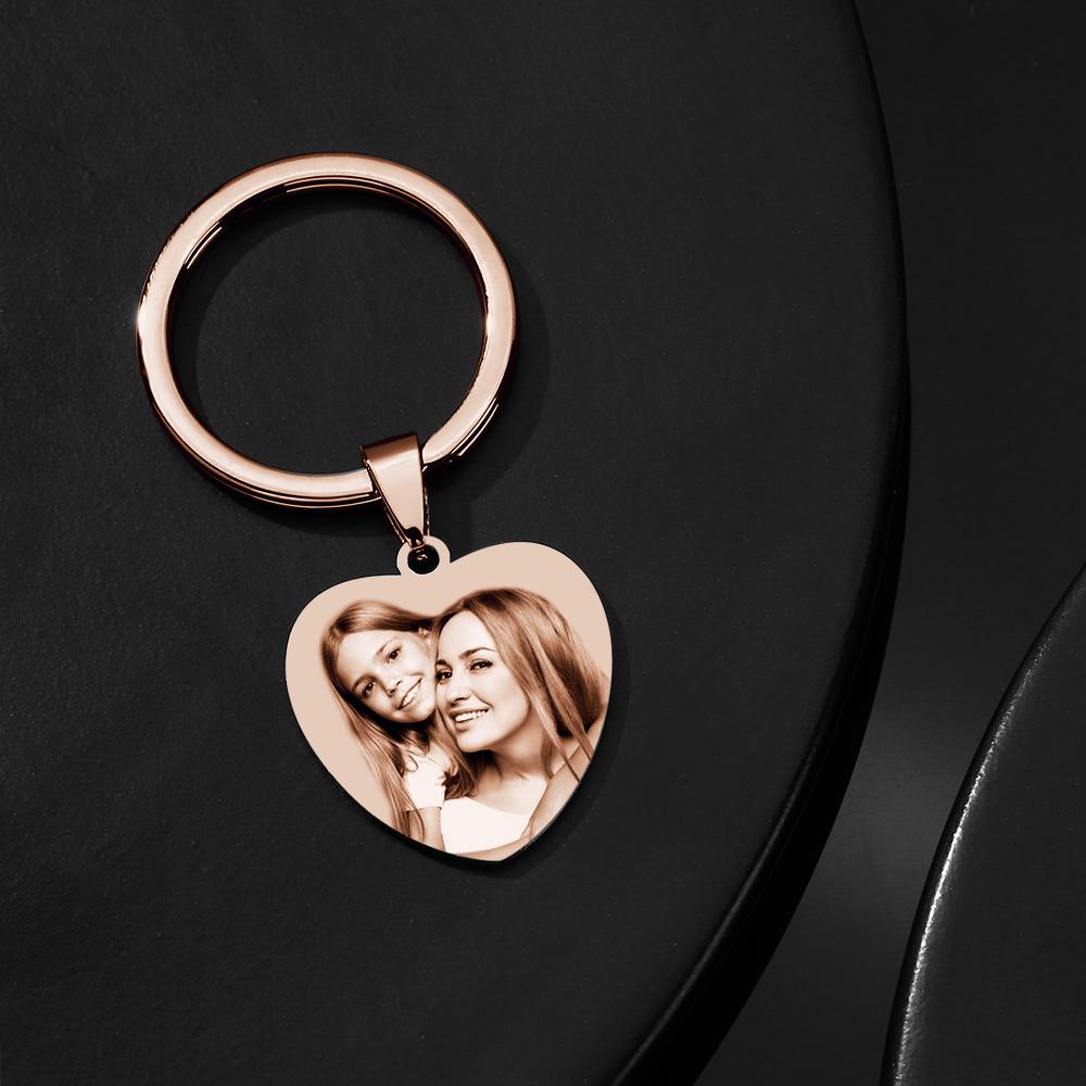 Custom Heart Photo Engraved Keychain Copper Color Mother's Day Gift