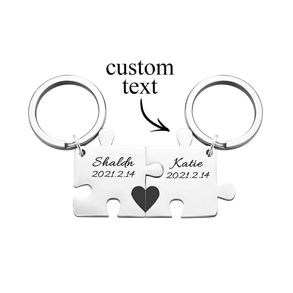 Custom Engraved Couple Keychain Set Personalized Puzzle Key Ring Valentine's Day Gifts