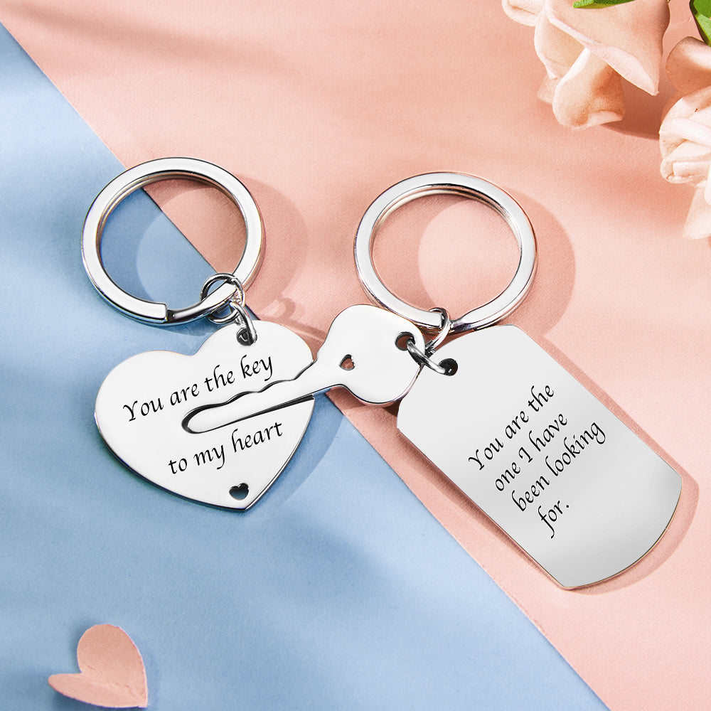 Custom Engraved Couple Keychain Set Key To My Heart Valentine's Day Gifts