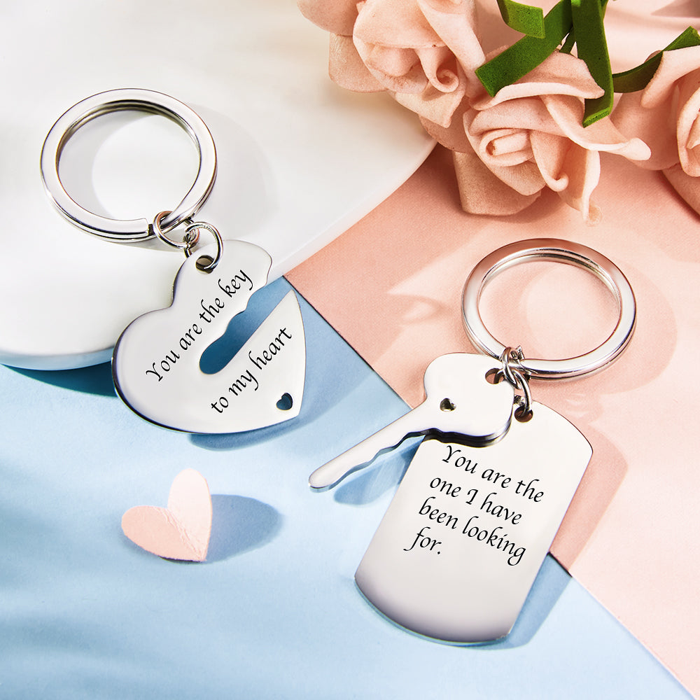 Custom Engraved Couple Keychain Set Key To My Heart Valentine's Day Gifts