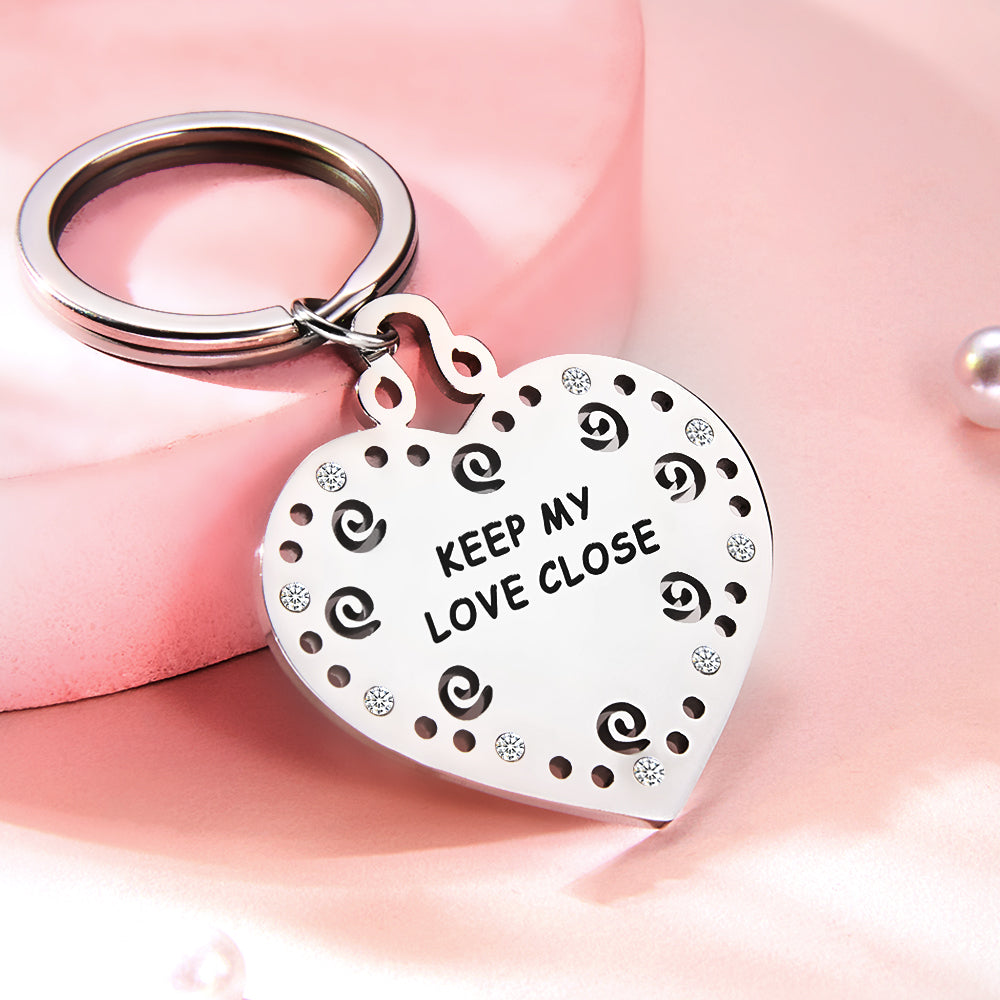 Custom Engraved Heart Rhinestone Keychain Individual Gifts