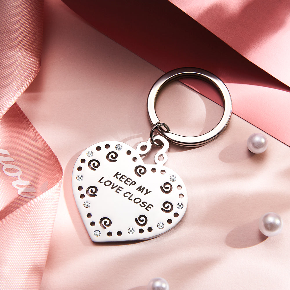 Custom Engraved Heart Rhinestone Keychain Individual Gifts