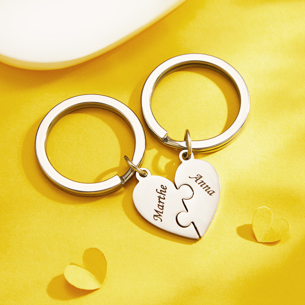 Custom Engraved Keychain Heart-shaped Puzzle Number of Options Creative Gift