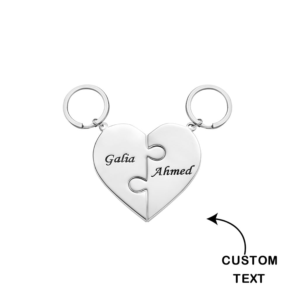 Custom Engraved Keychain Heart-shaped Puzzle Number of Options Creative Gift