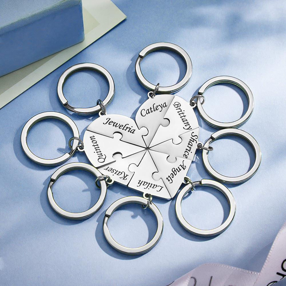 Custom Engraved Keychain Heart-shaped Puzzle Number of Options Creative Gift