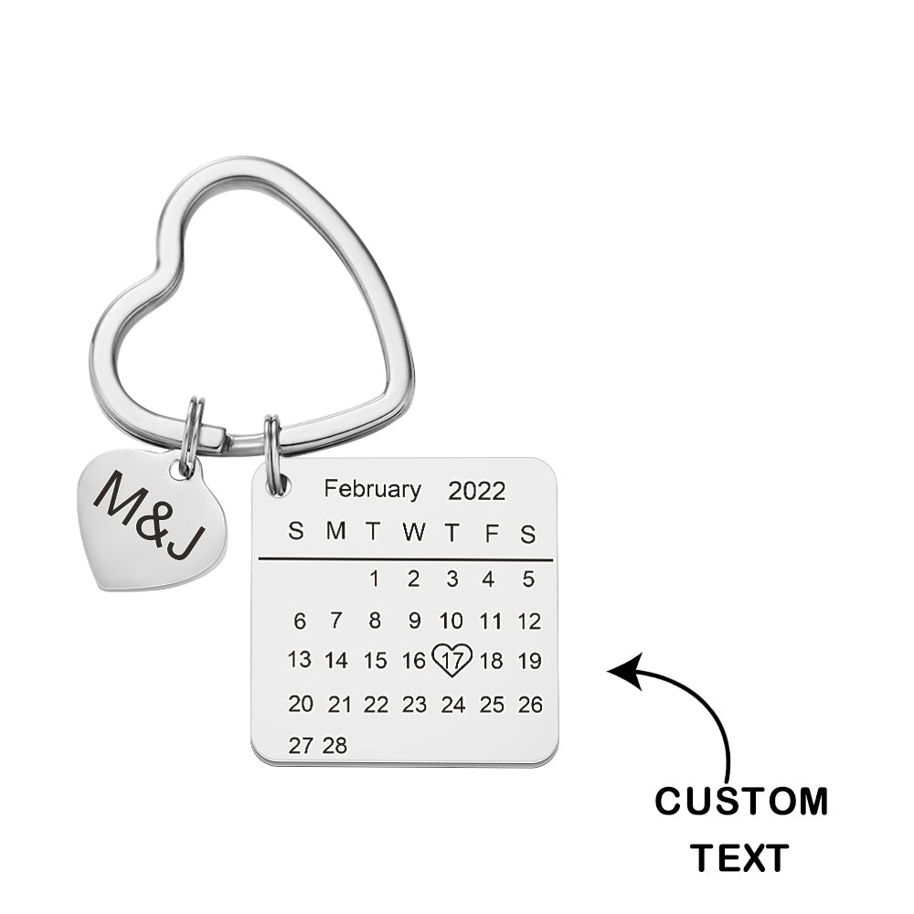 Custom Engraved Calendar Keychain Heart Key Ring Save the Date Keychain Creative Gift
