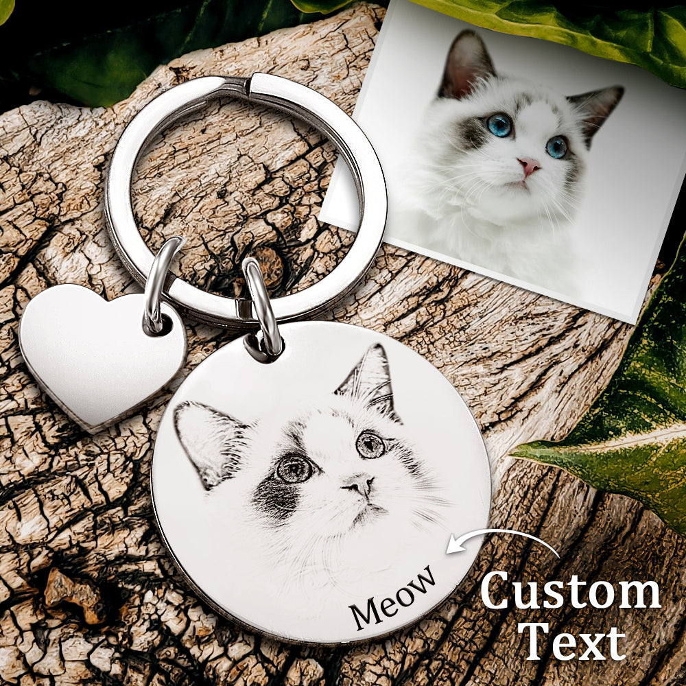 Personalized Pet Portrait Keychain Engraved Photo Keyring Gifts For Pet Lovers