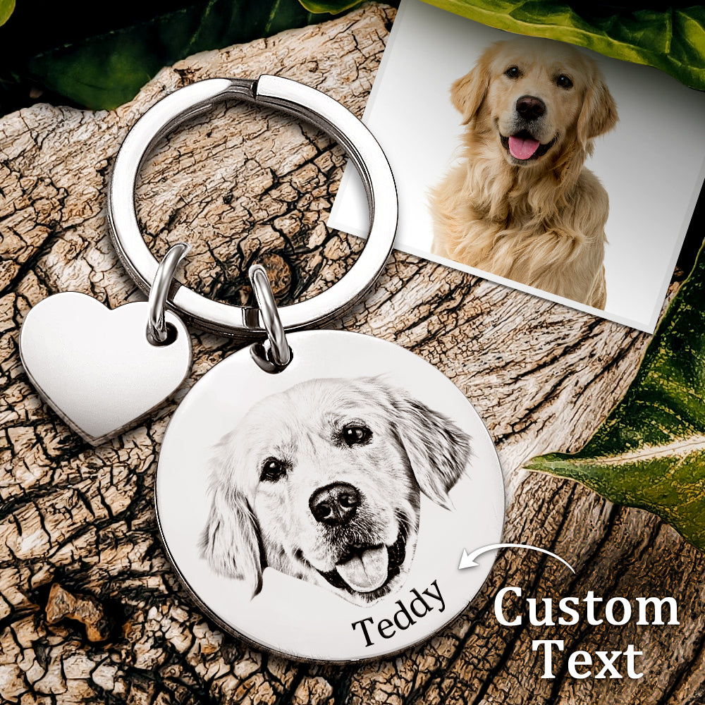 Personalized Pet Portrait Keychain Engraved Photo Keyring Gifts For Pet Lovers