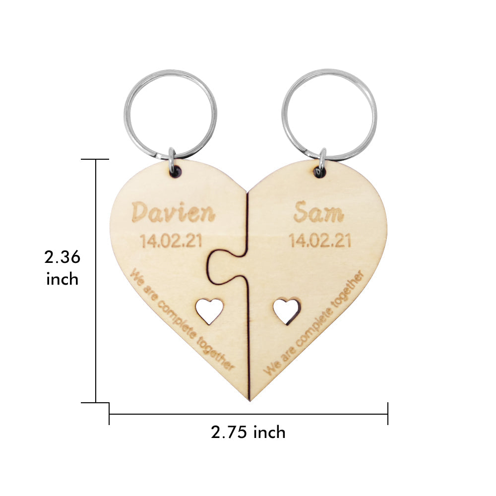 Personalized Puzzle Keychain Set Engraved Jigsaw Heart Shaped Key Ring Gift for Lovers