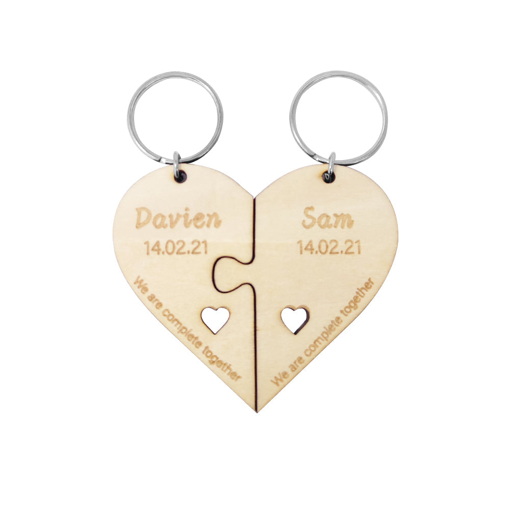 Personalized Puzzle Keychain Set Engraved Jigsaw Heart Shaped Key Ring Gift for Lovers