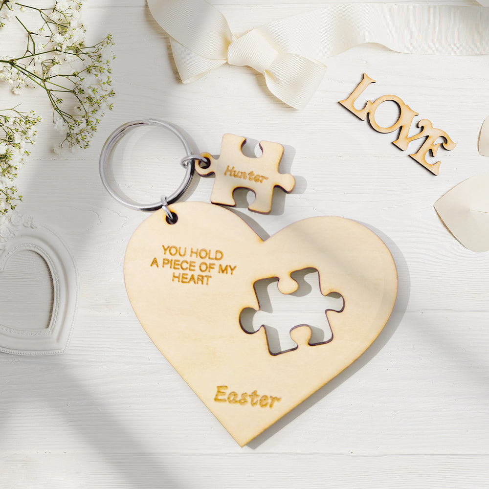 Personalized Puzzle Keychain Engraved Jigsaw Heart Shaped Key Ring Gift for Lovers