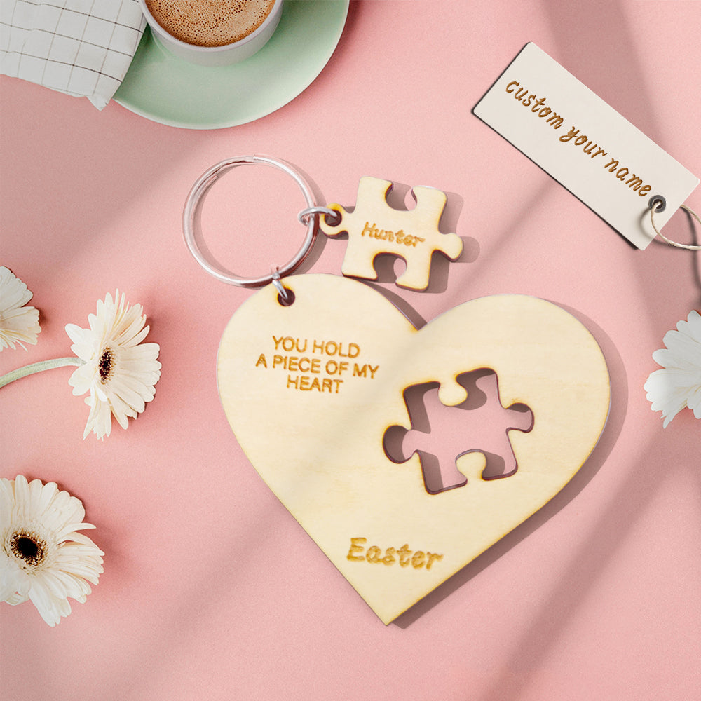 Personalized Puzzle Keychain Engraved Jigsaw Heart Shaped Key Ring Gift for Lovers