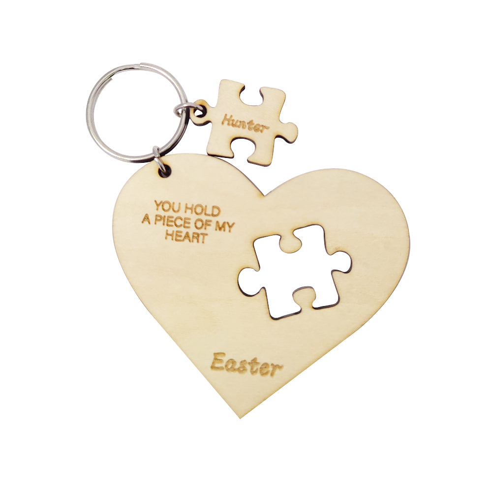 Personalized Puzzle Keychain Engraved Jigsaw Heart Shaped Key Ring Gift for Lovers