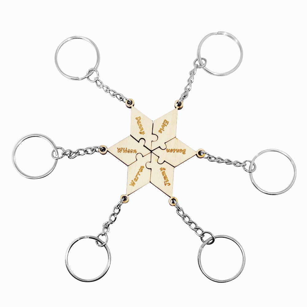 Personalized Puzzle Keychain Set Engraved 6 Pieces Jigsaw Keychain Wooden Key Ring