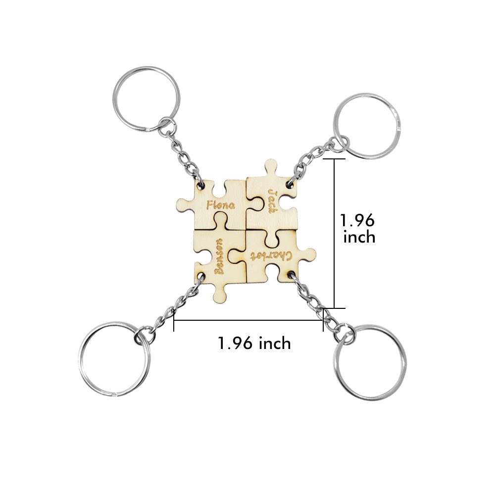 Personalized Puzzle Keychain Set Engraved 4 Pieces Jigsaw Keychain Wooden Key Ring