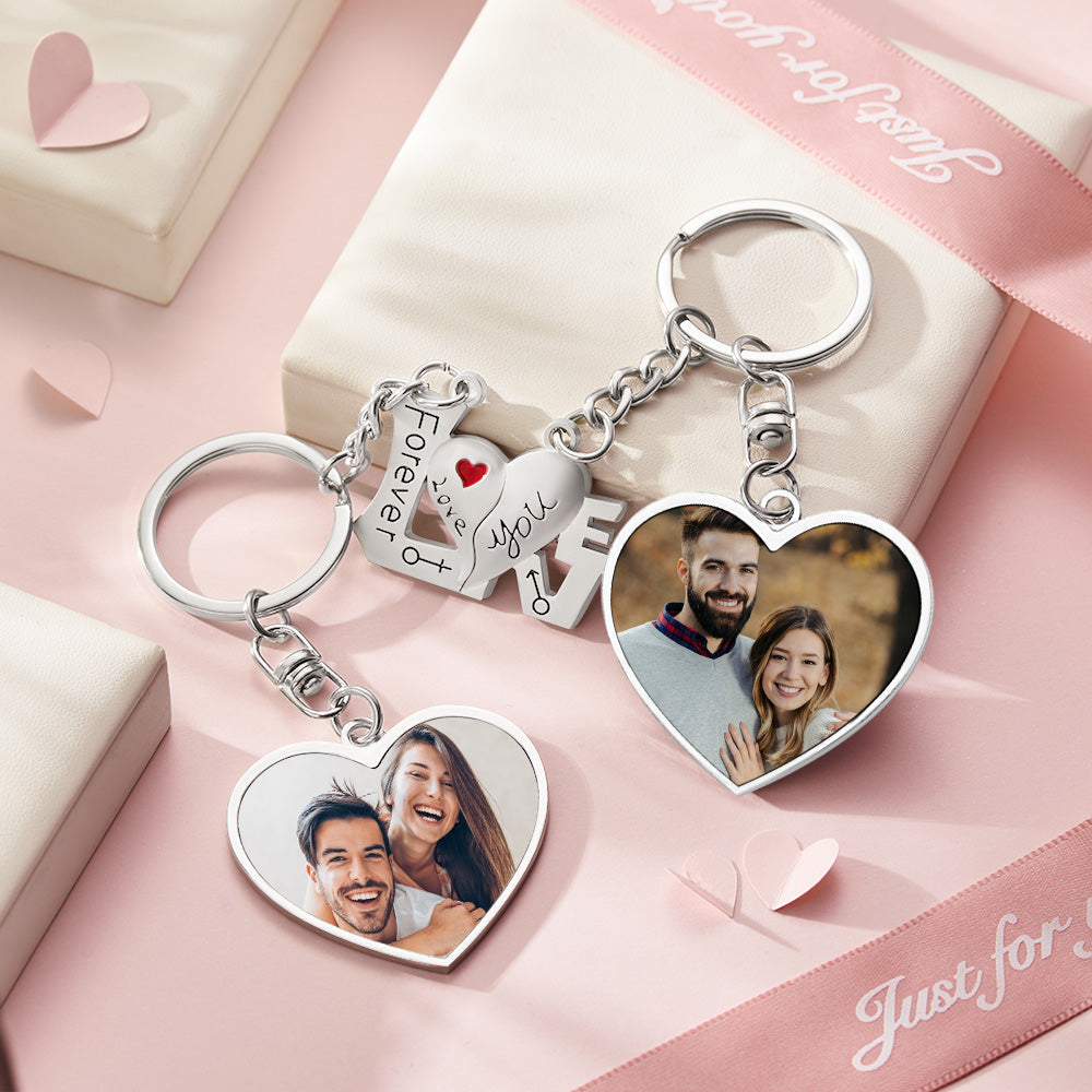 Custom Photo Couple Keychain Heart Shaped Pendant Creative Keychain Gift for Love